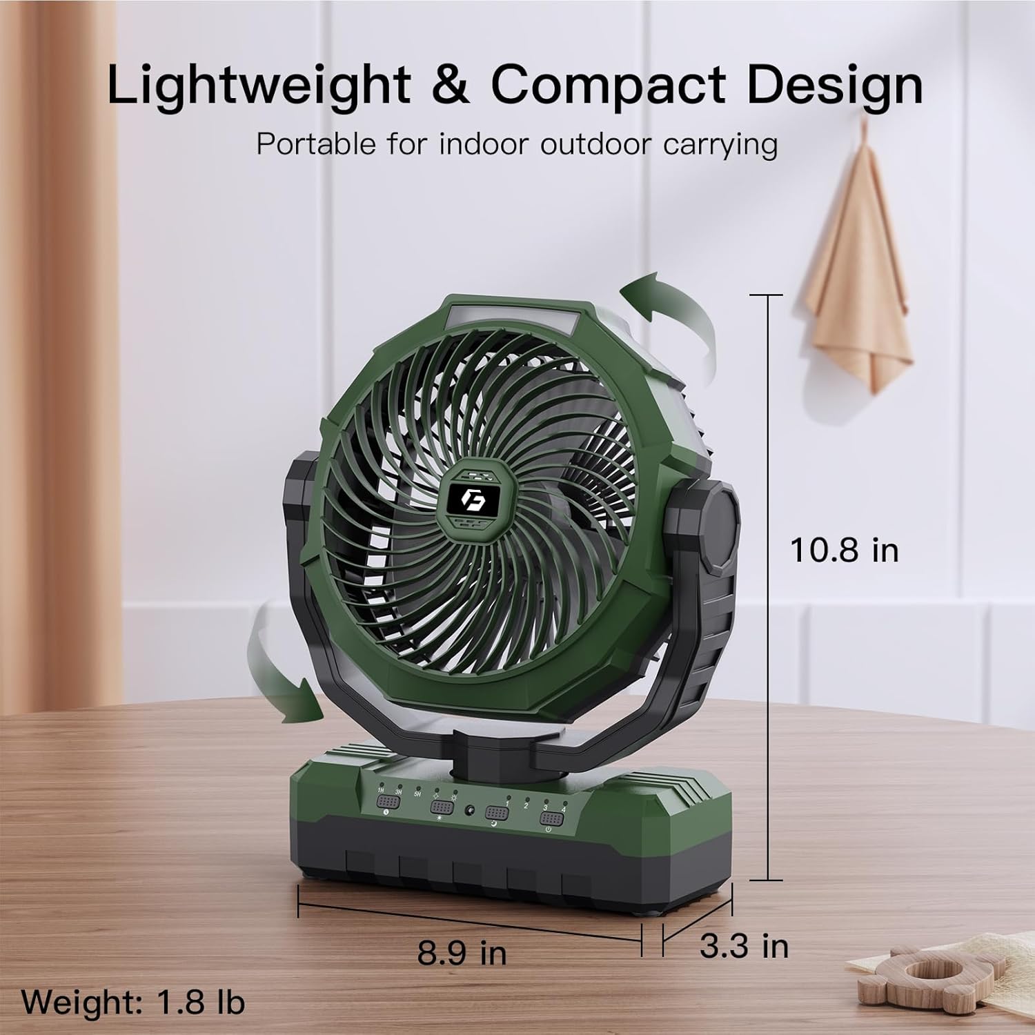 FRIZCOL 3-in-1 Camping Fan - Portable Fans Rechargeable - 24000mAh Battery Powered Fan(140Hrs) with Light & Remote for Indoor, Outdoor, Tent, Travel, BBQ, Fishing, Jobsite - Green - Image 6